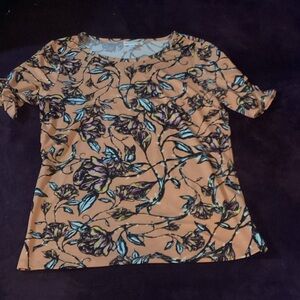 LuLaRoe Tan and Purple Floral Short Sleeve Top
